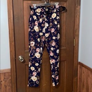 High Waisted Navy Blue Floral Bag pants